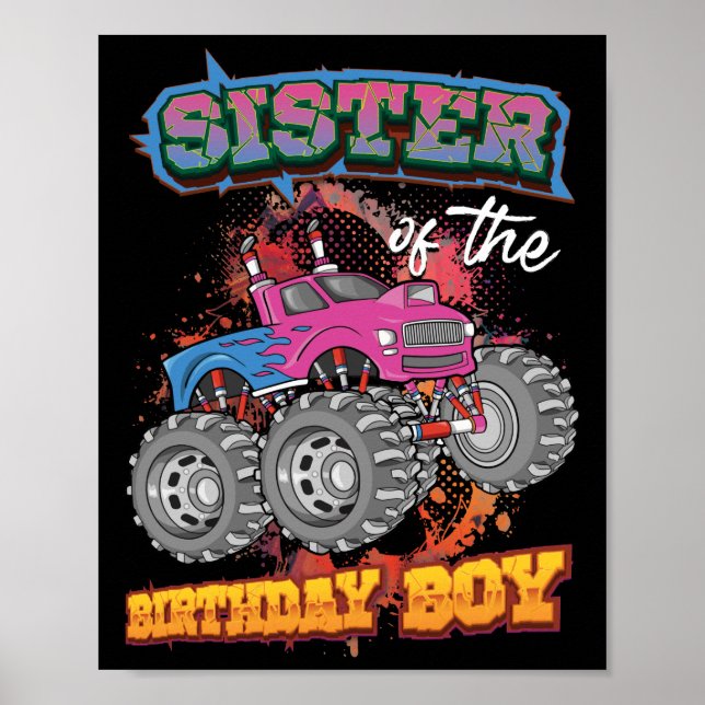 Poster Soeur de l'anniversaire Boy Monster Camion Anniver (Devant)
