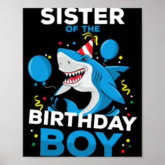 Poster Sœur du garçon d'anniversaire thème océan requin