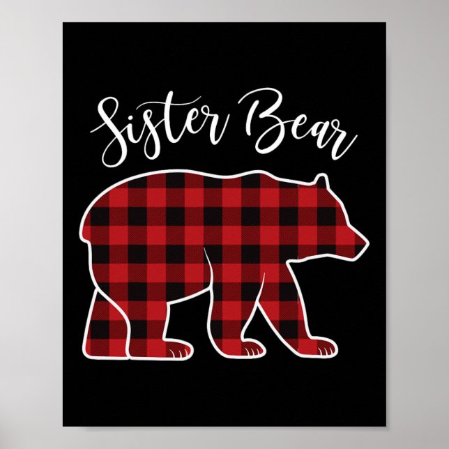 Poster Soeur Ours Pyjama Rouge Buffalo Noël Amusant Famil (Devant)