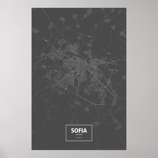 Poster Sofia, Bulgarie (blanc sur noir) (Devant)