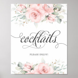 Poster Soft Blush Floral Greenery Cocktails Mariages Boir