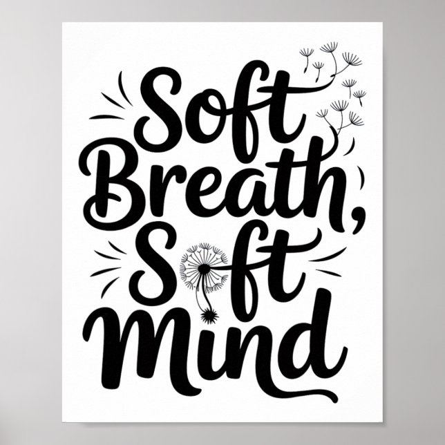 Poster Soft Breath Soft Mind Dandelion Yoga Inspiration A (Devant)