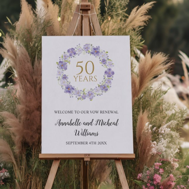 Poster Soft Lavender Floral Garland 50e Mariage Bienvenue (Créateur téléchargé)