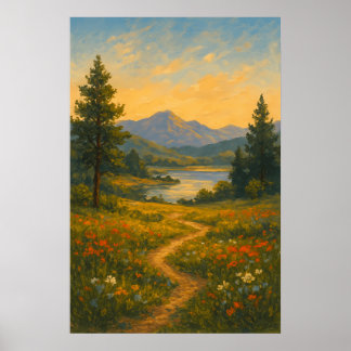 Poster Soft Light over Dreamy Plains | Landscape Painting