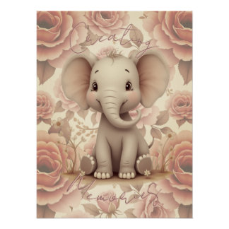 Poster Soft Pastel Elephant And Floral