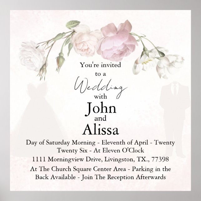 Poster Soft Pink Roses & Bride and Groom Collection (Devant)