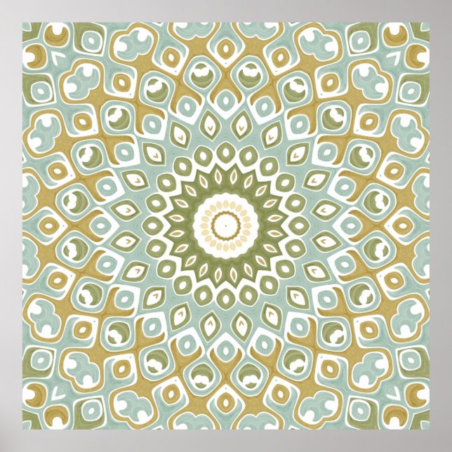 Poster Soft Sage and Gold Geometric Mandala Pattern (Devant)