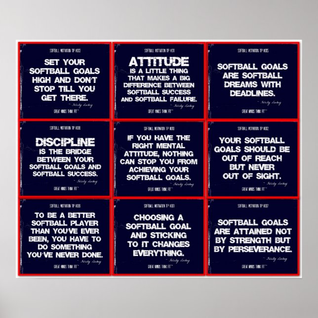 Poster Softball 9 Quote Collage en rouge, blanc et bleu (Devant)