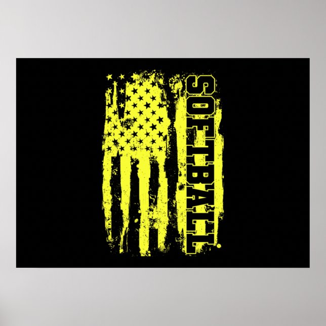 Poster Softball American Flag Softball Player (Devant)