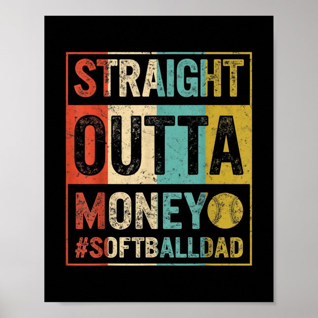 Poster Softball Papa Droit Outta Fête des pères d'argent (Devant)