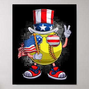Poster Softball Patriotique 4 juillet États-Unis Hommes F