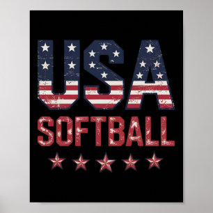 Poster Softball Usa Drapeau Américain Femmes Hommes Patri