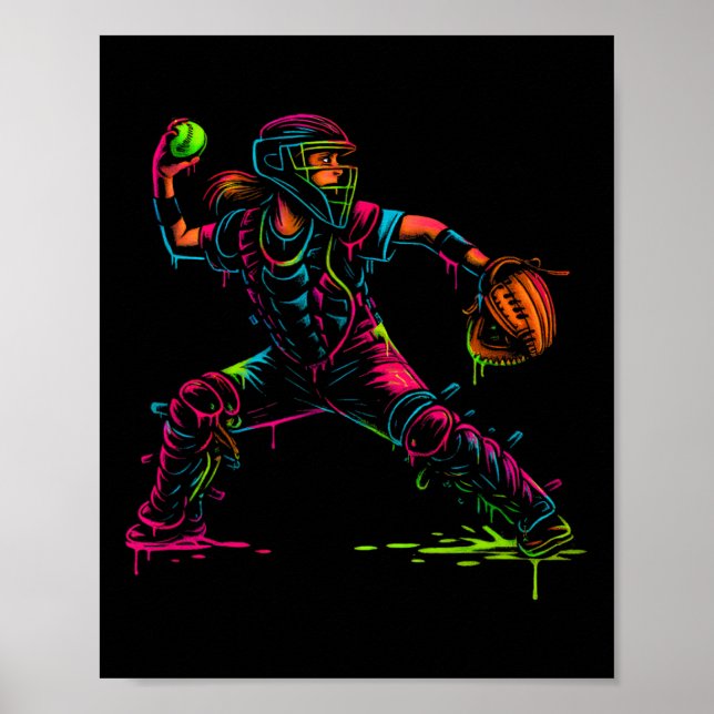 Poster Softll Catcher Dad Pitcher Fastpitch Coach Fathers (Devant)