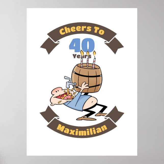 Poster Soins À 40 Ans Drôle Bière Anniversaire Cartoon (Devant)