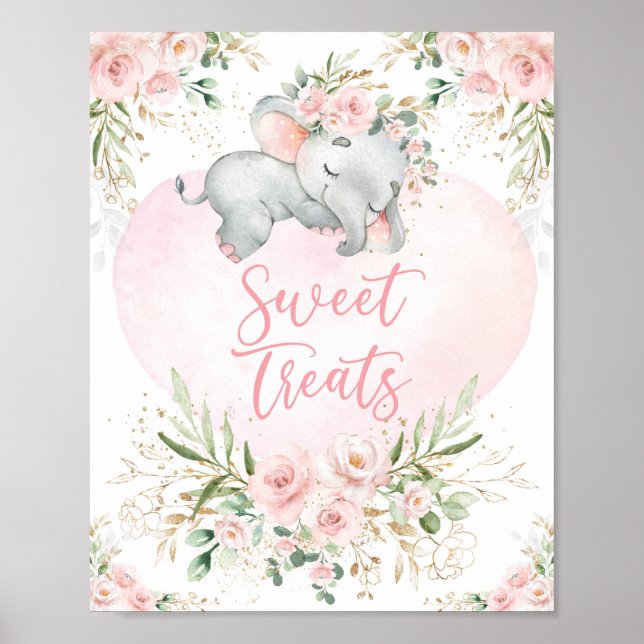 Poster Soins sucrés | Dreamy Baby Elephant Blush Floral (Devant)