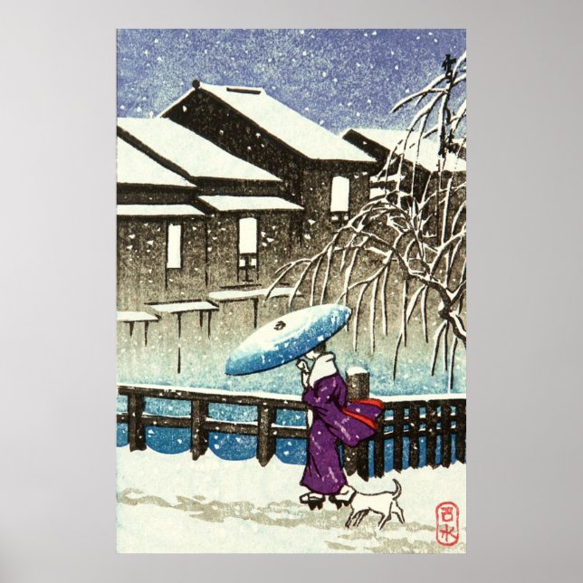 Poster Soir enneigé Kawase Hasui années 1930 (Devant)