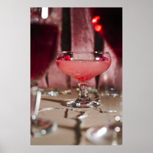 Poster Soirée au Sorbet Rose : Art de Cocktail Estival Pé