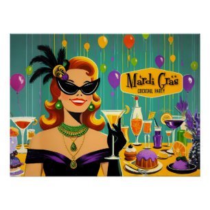 Poster Soirée Cocktail Rétro 50's Mardi Gras Martini