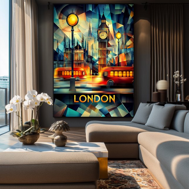 Poster Soirée Cubiste de Londres - Cityscape géométrique  (Créateur téléchargé)