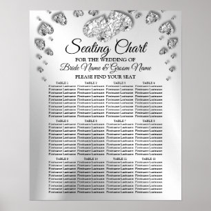 Poster Soirée de mariage Coeurs d'argent gris noir élégan