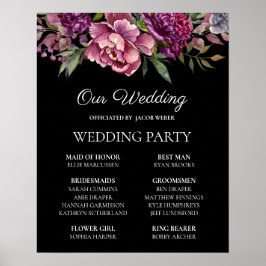 Poster Soirée de mariage violet rose floral noir