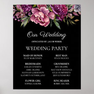 Poster Soirée de mariage violet rose floral noir