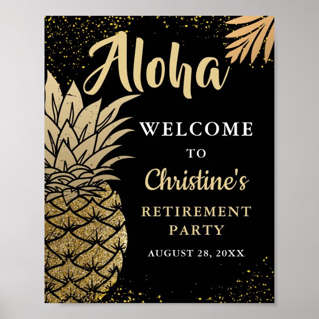 Poster Soirée de retraite en ananas noir Gold Bienvenue (Devant)