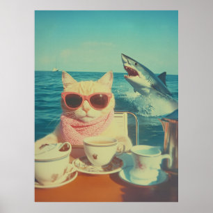 Poster Soirée de thé à l'océan de chats
