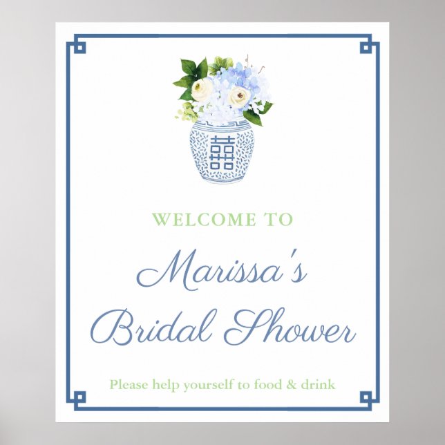 Poster Soirée élégante Bleu Vert Gingembre Jar Douche (Devant)