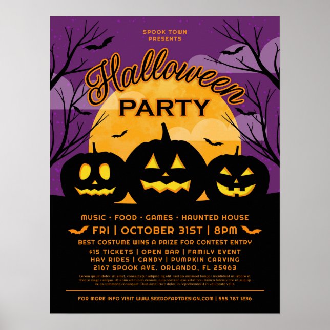 Poster Soirée Halloween violette Evénement citrouilles no (Devant)