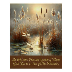 Poster Soirée Nature Coucher du soleil Marais Dragonfly C