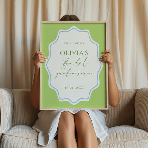 Poster Soirée nuptiale Green Blue Scalloped Frame Bienven