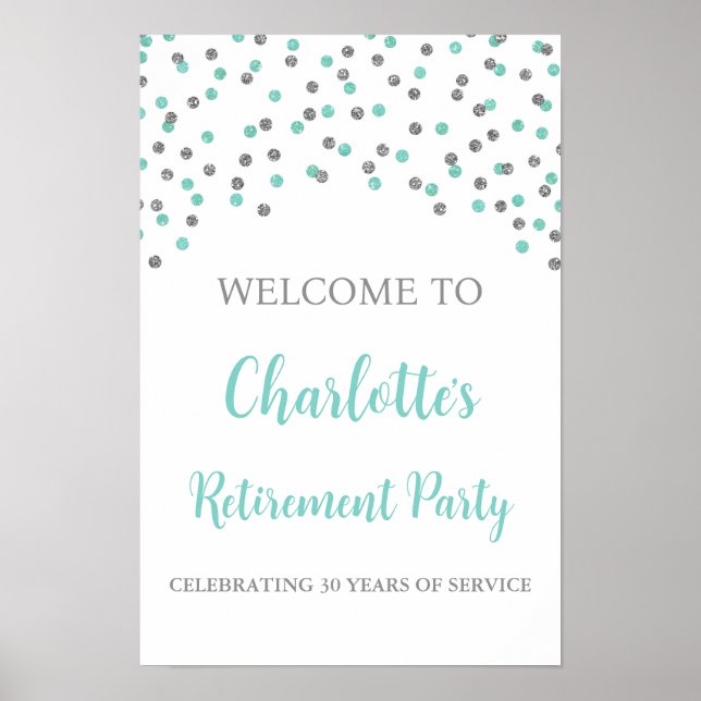 Poster Soirée Retraite Turquoise en Argent Personnalisée  (Devant)