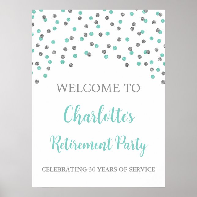 Poster Soirée Retraite Turquoise en Argent Personnalisée  (Devant)