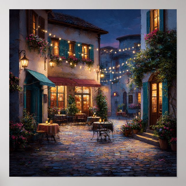 Poster Soirée romantique dans un café européen pavé (Devant)