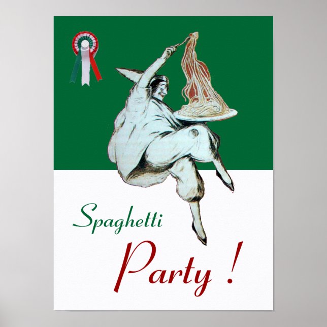 Poster SOIRÉE SPAGHETTIS, CUISINE ITALIENNE, rouge vert b (Devant)