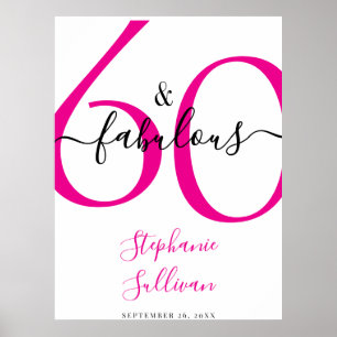 Poster Soixante ans et Fabuleux Rose Fête d'anniversaire