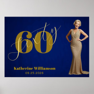 Poster Soixante Élégant Bleu & Or 60e Anniversaire