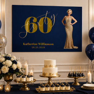 Poster Soixante Élégant Bleu & Or 60e Anniversaire