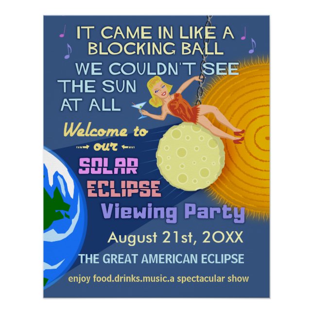 Poster Solaire Eclipse Party Funny Retro Sun Viewing 2017 (Devant)