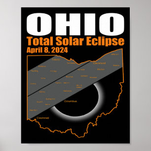 Poster Solar Eclipse 2024 State Ohio Map Total Solar Ecli