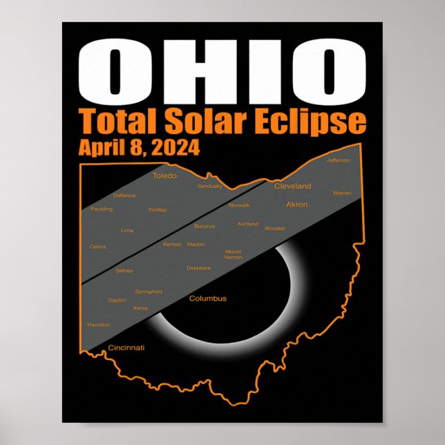 Poster Solar Eclipse 2024 State Ohio Map Total Solar Ecli (Devant)