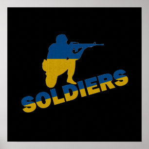 Poster Soldats ukrainiens, drapeau ukrainien
