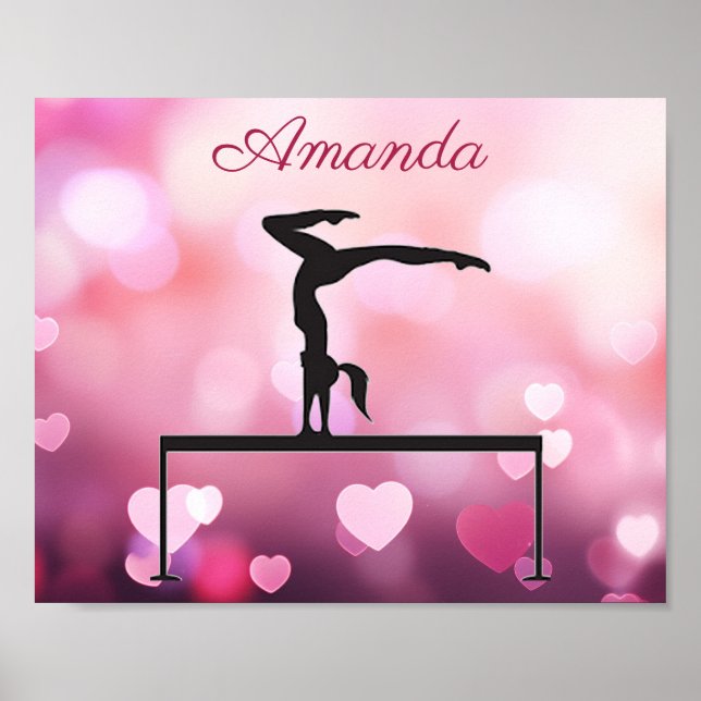 Poster Solde de gymnastique Coeurs rose poutre (Devant)