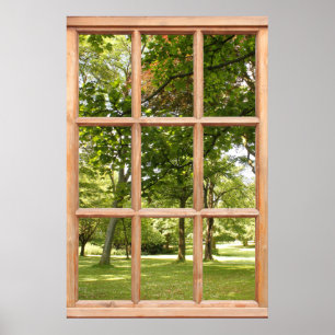 Poster Soleil à travers les arbres Vue d'une fenêtre