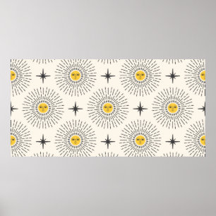 Poster Soleil avec visage Celestial Motif sans joint
