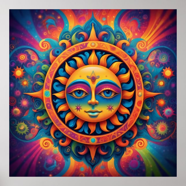 Poster Soleil cosmique : Une Tapisserie psychédélique (Devant)