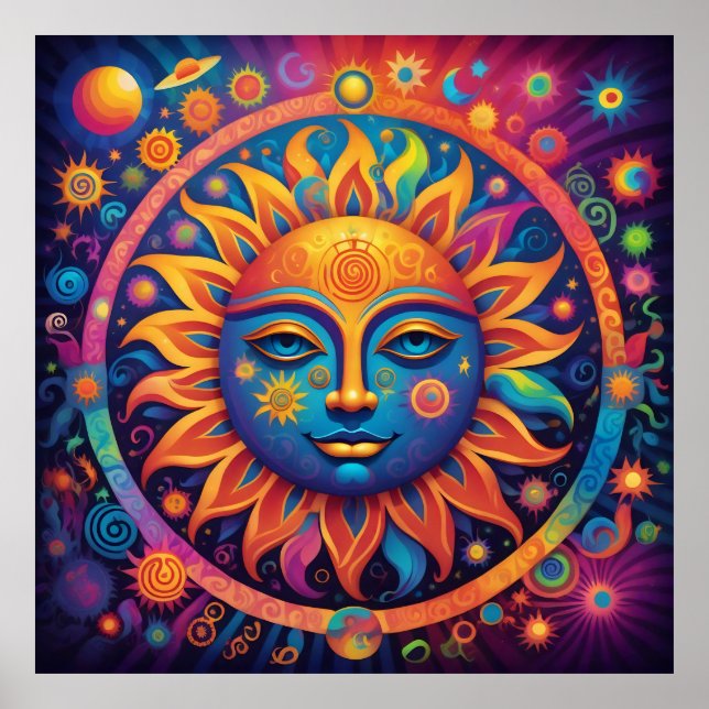 Poster Soleil cosmique : une tapisserie psychédélique - (Devant)