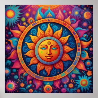 Poster Soleil cosmique : Une Tapisserie psychédélique