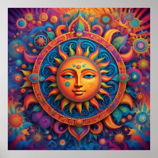 Poster Soleil cosmique : une tapisserie psychédélique - (Devant)